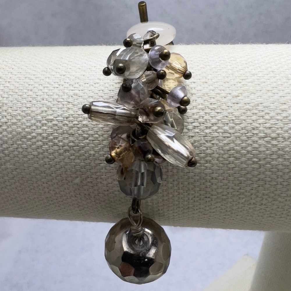 Chicos Bracelet Toggle Closure Mixed Beads Antique Brass Tone 5 Strand Chunky - Picture 6 of 6